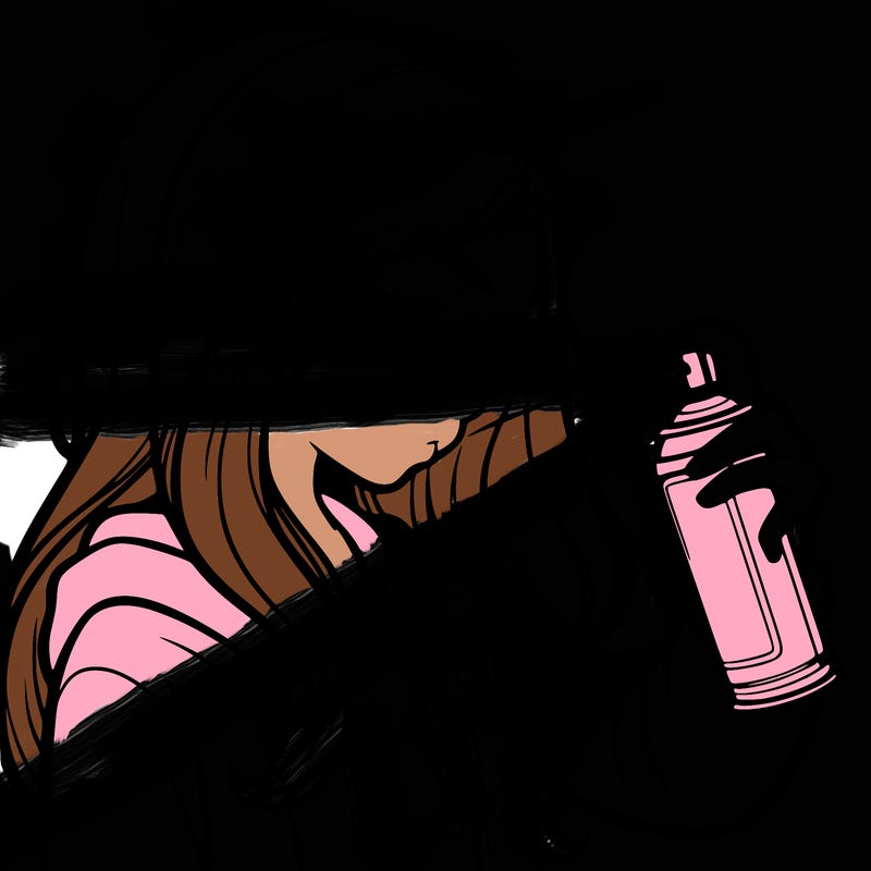 a realistic girl spray painting