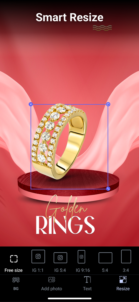 Remove background - snap edit - Smart resize feature for social media product photos in the Snap Edit app