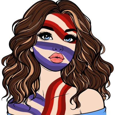 realistic girl with wavy hair and lips