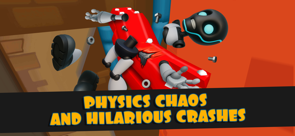 Falling Fred Redux - A robot character breaking into pieces during a physics based crash in Falling Fred Redux