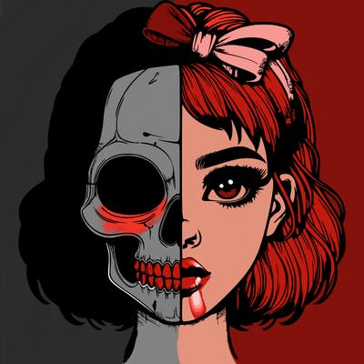 realistic girl with half skull mask