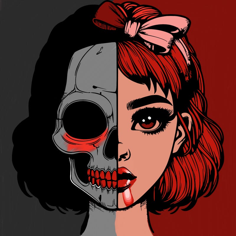 realistic girl with half skull mask