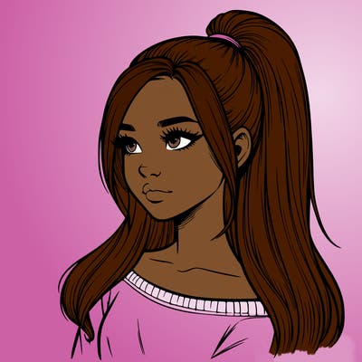 realistic girl with a high ponytail