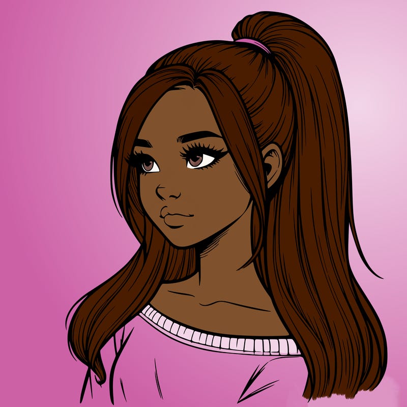 realistic girl with a high ponytail