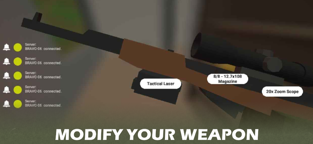 Erythros Lite - A sniper rifle with a scope and laser showing weapon customization options in Erythros Lite