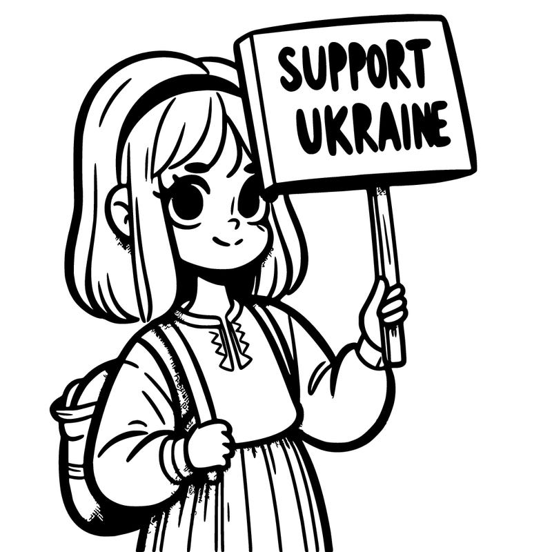 a girl holding a sign that says support ukraine