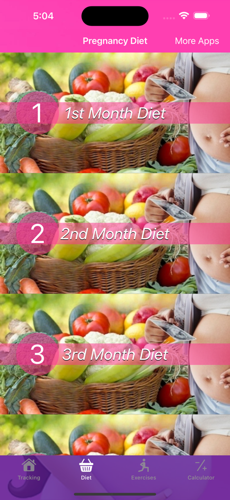 Pregnancy tracker & calculator - Monthly pregnancy diet guide within the pregnancy tracker app.