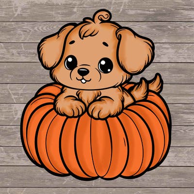 cute little puppy in a pumpkin
