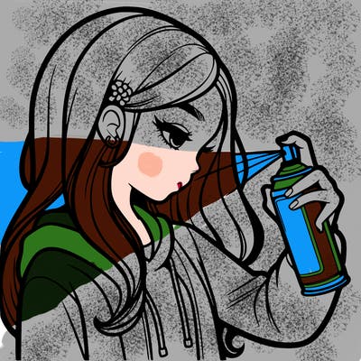 a realistic girl spray painting