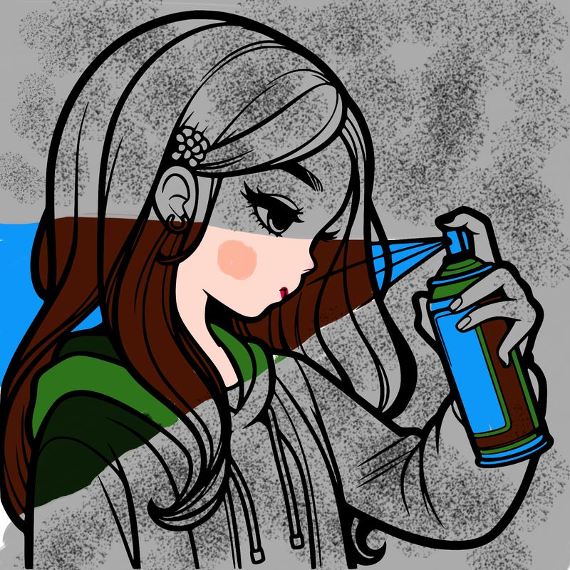 a realistic girl spray painting