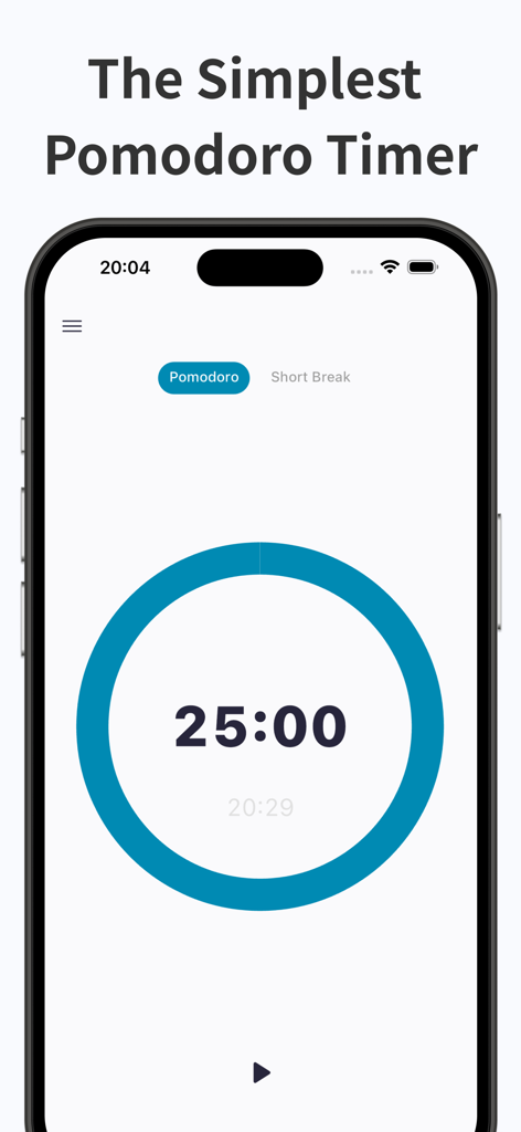 Pomodoro Timer - Focus Keeper - 白い背景に25分間のカウントダウンが表示されたミニマリストなポモドーロタイマーインターフェース