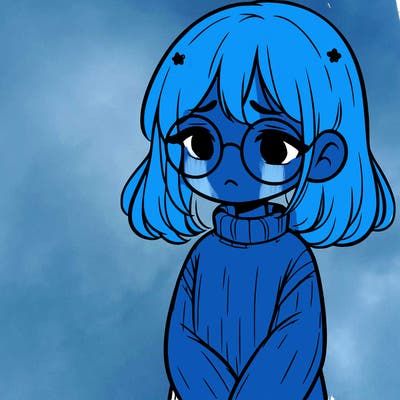 sad girl with glasses in a sweater