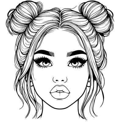realistic girl with two buns on her hair and lips