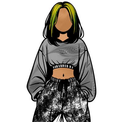 realistic girl faceless with baggy pants and a crop top