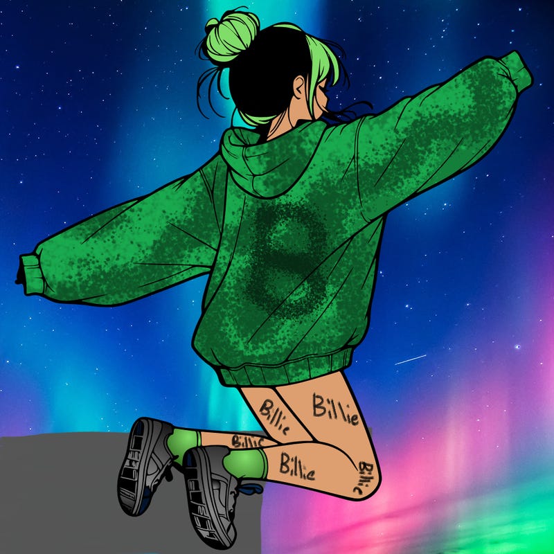 realistic girl jumping with a bun and oversized sweatshirt