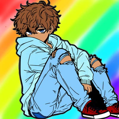 a male hoddie ripped jeans messy hair anime