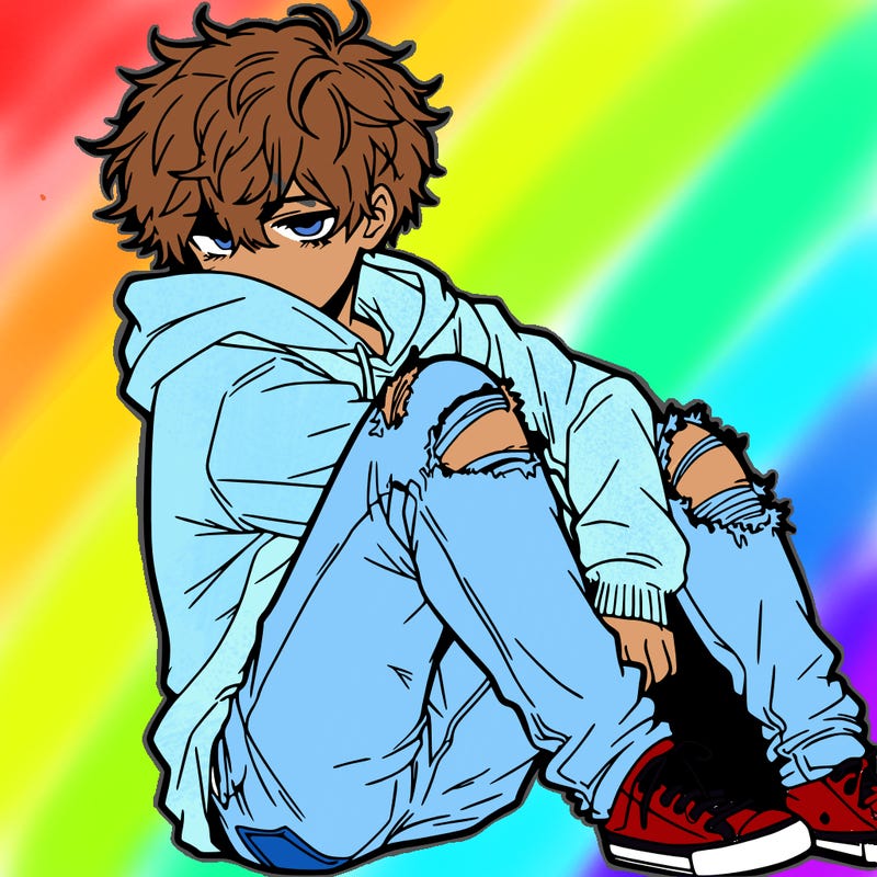 a male hoddie ripped jeans messy hair anime