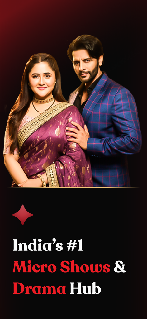 Promotional screen for Kuku TV app featuring an Indian couple and the text India's number 1 Micro Shows and Drama Hub