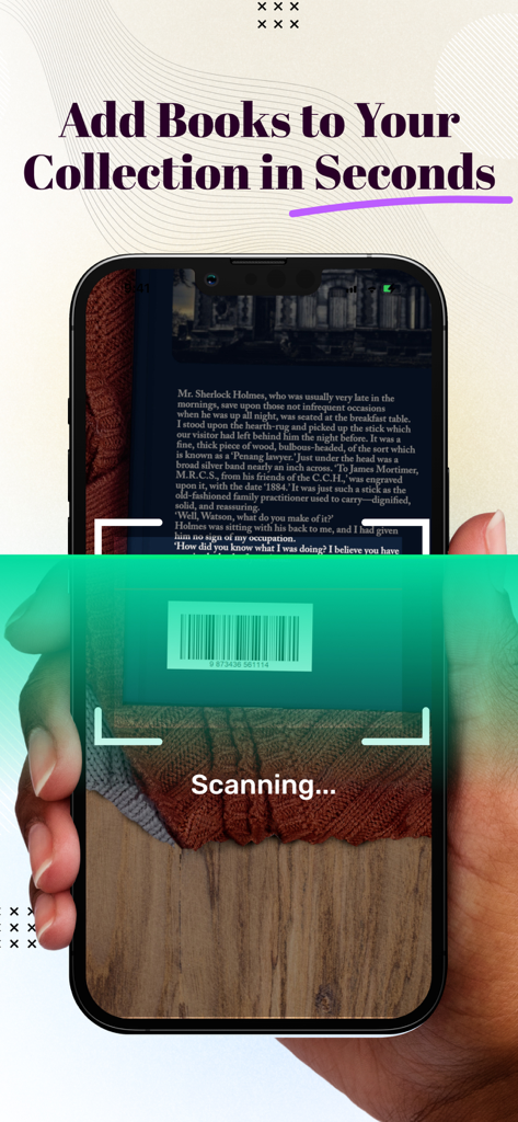 iPhone scanning a book barcode to add it to a digital collection