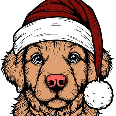 realistic dog with a christmas hat