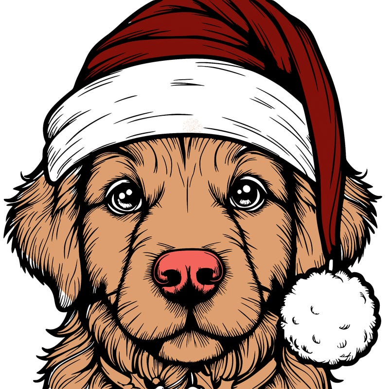 realistic dog with a christmas hat