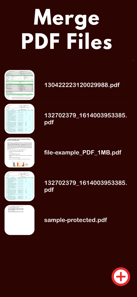 PDF Merger & Splitter - A interface do aplicativo PDF Merger e Splitter mostrando vários arquivos selecionados para mesclar