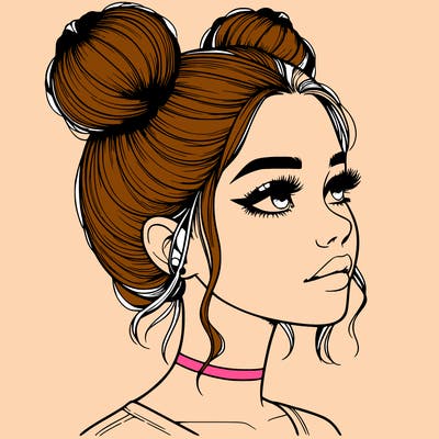 realistic girl with buns on the top of her head