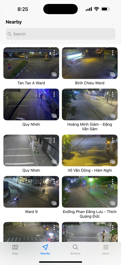 VN Webcams - Live traffic camera feeds in Vietnam shown on the VN Webcams app screen