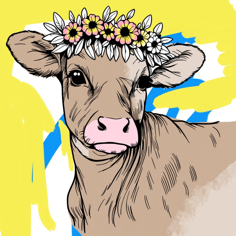 realist  cow with flower crown
