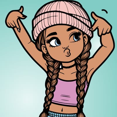 realistic teenage girl with braids and a beanie and crop top doing 🫶🏼