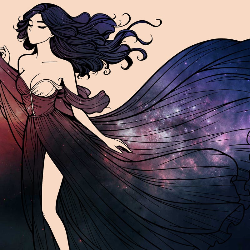 realistic woman in dress flowing the the wind