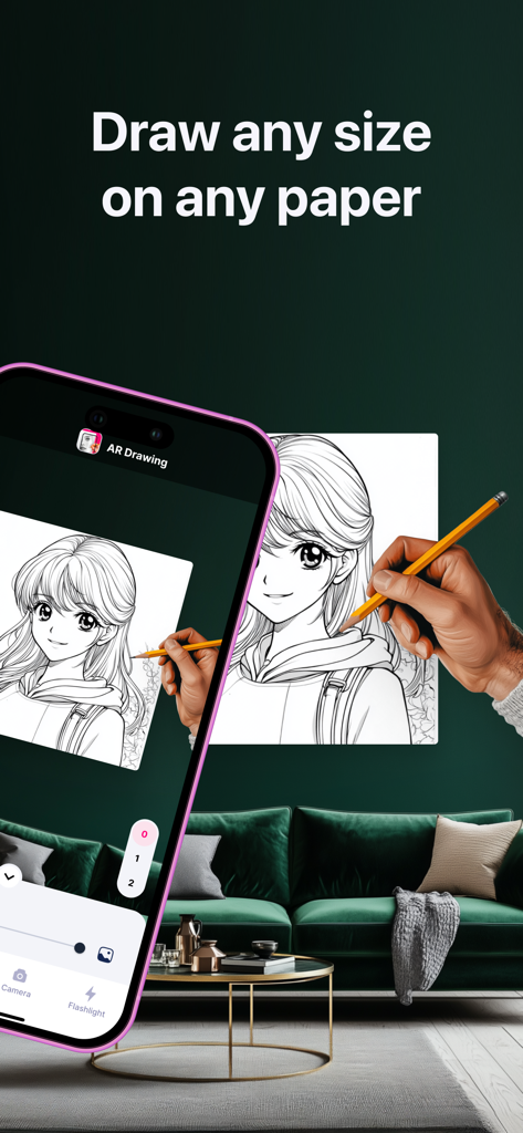 AR Drawing: Sketch & Paint - A smartphone using augmented reality to trace a drawing of an anime girl onto paper