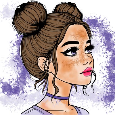 realistic girl with buns on the top of her head