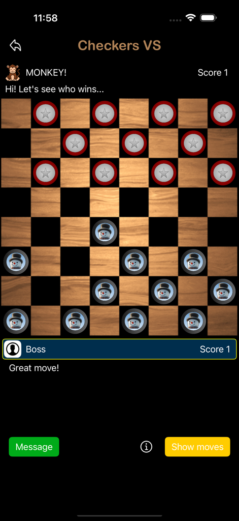 Dama VS: Checkers Flying Kings - Online checkers match gameplay with custom star and snowman pieces