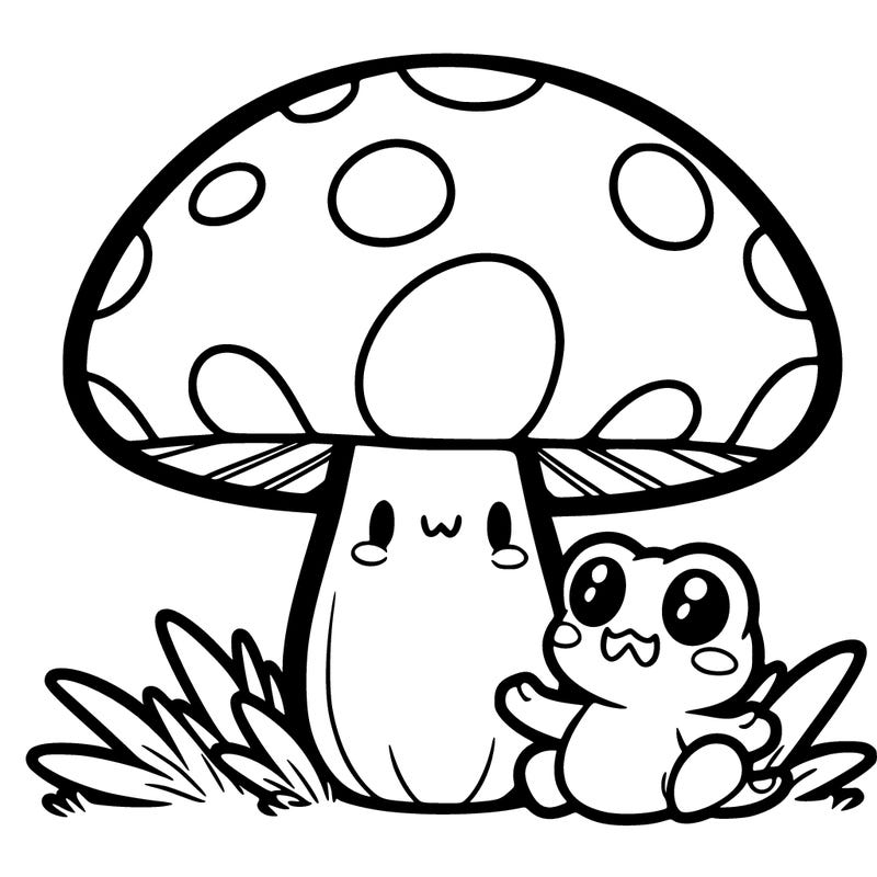 chibi mushroom with a chibi frog on it
