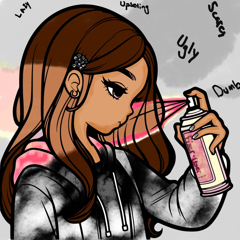 a realistic girl spray painting