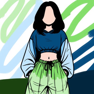 realistic girl faceless with baggy pants and a crop top