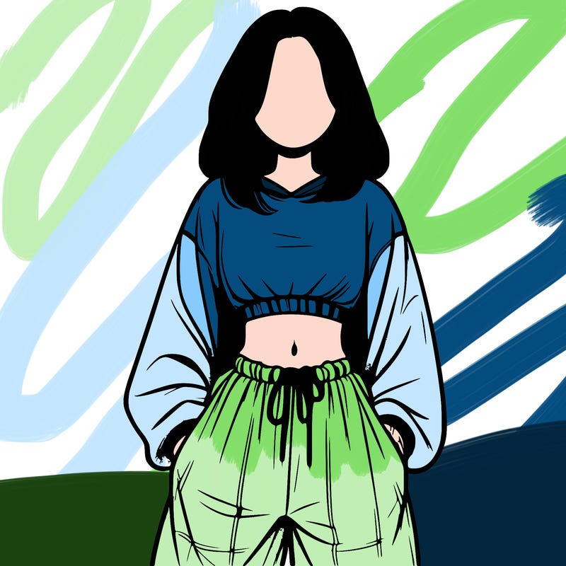 realistic girl faceless with baggy pants and a crop top