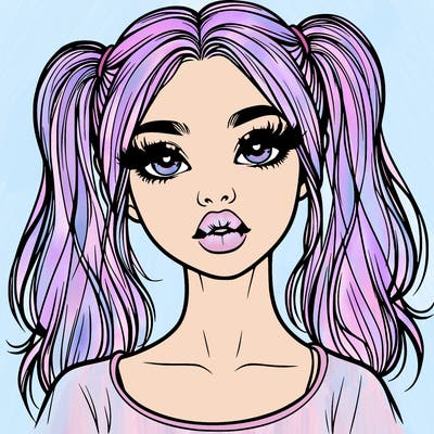 realistic girl with ponytails and lips