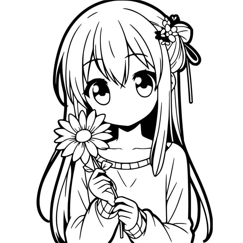 anime girl holding a flower