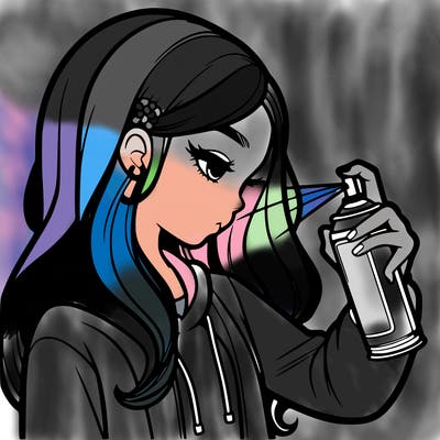 a realistic girl spray painting