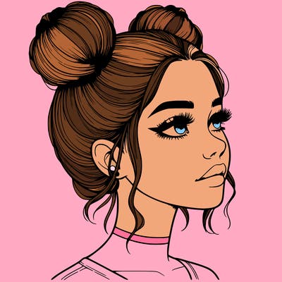 realistic girl with buns on the top of her head