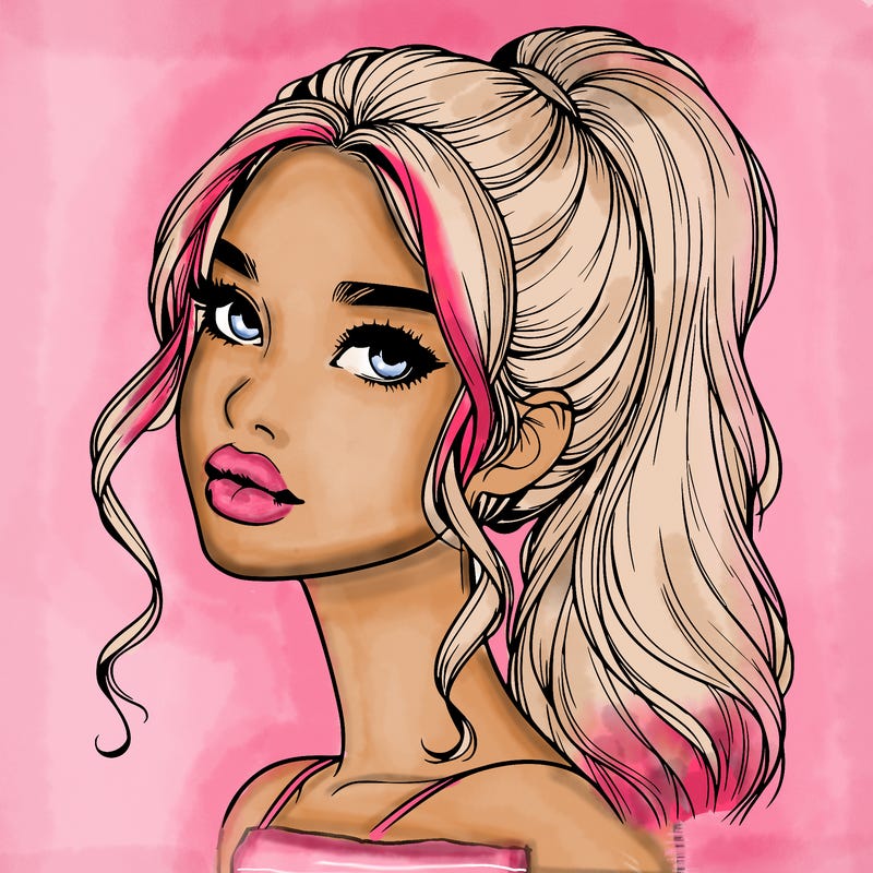 realistic girl with a ponytail on her hair and lips