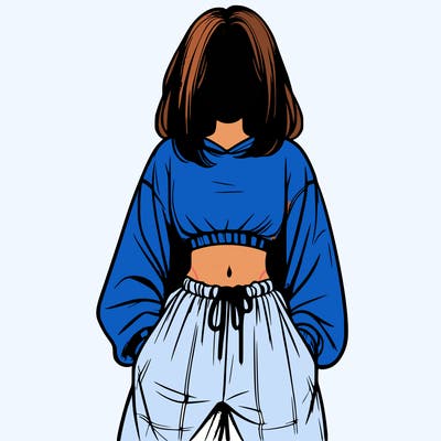 realistic girl faceless with baggy pants and a crop top