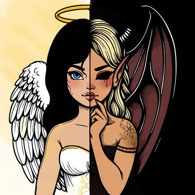 realistic angel half demon