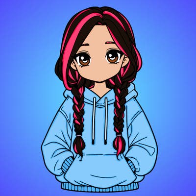 a realistic girl with a oversized hoodie and she has braids