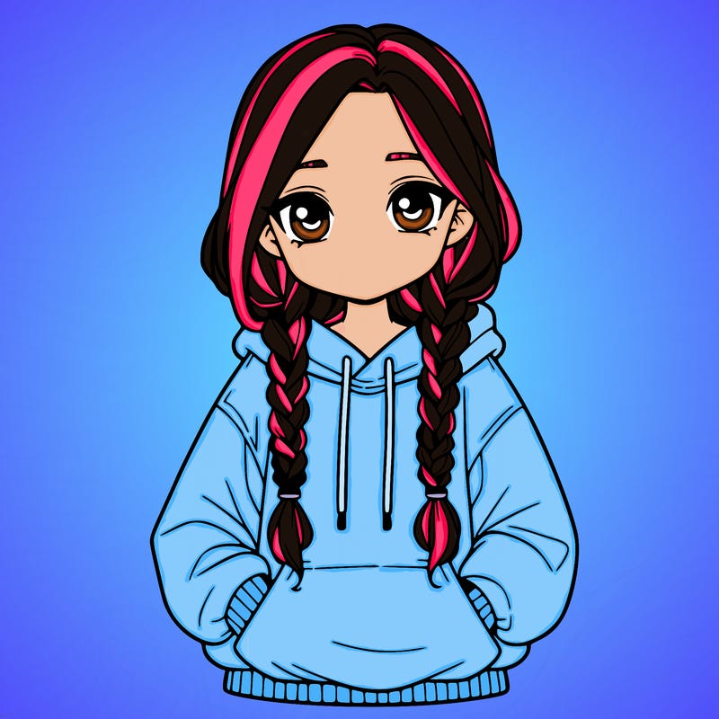 a realistic girl with a oversized hoodie and she has braids