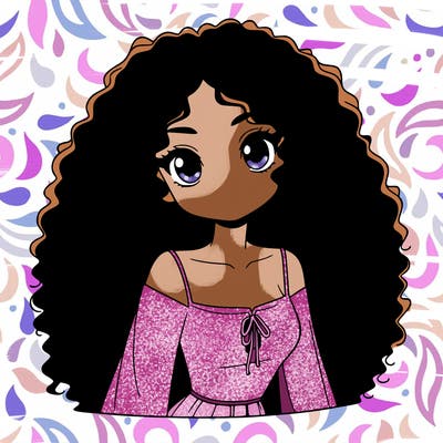 a black anime girl with long afro hair