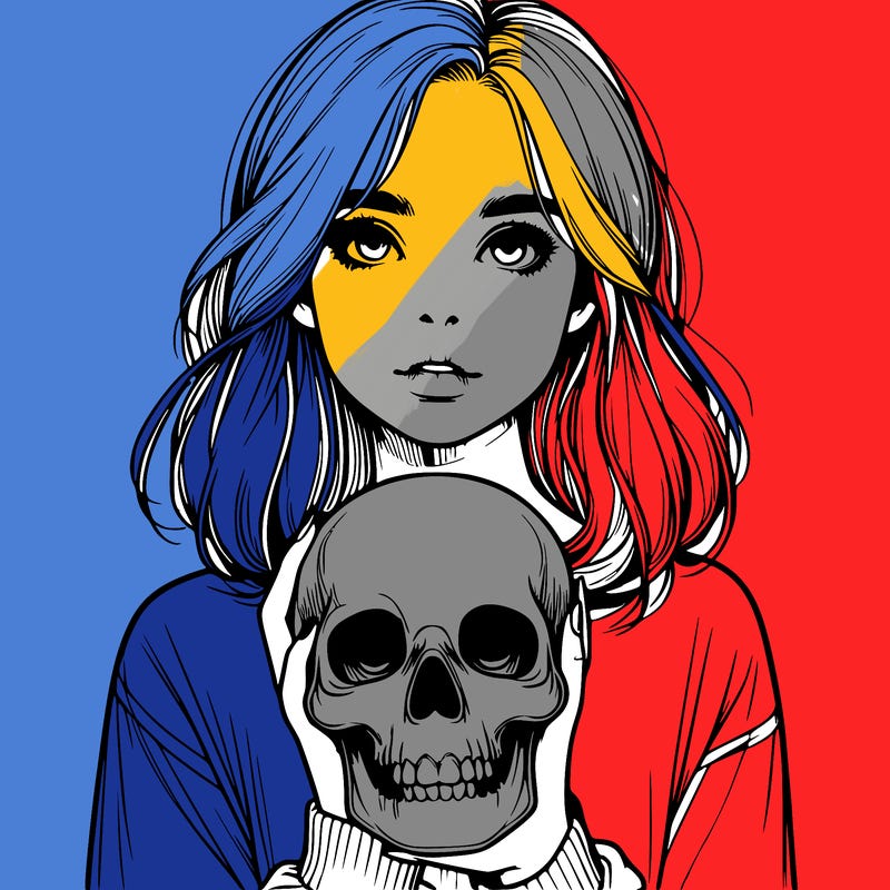 realistic girl holding a skull