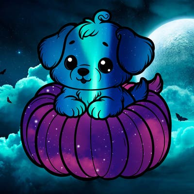 cute little puppy in a pumpkin